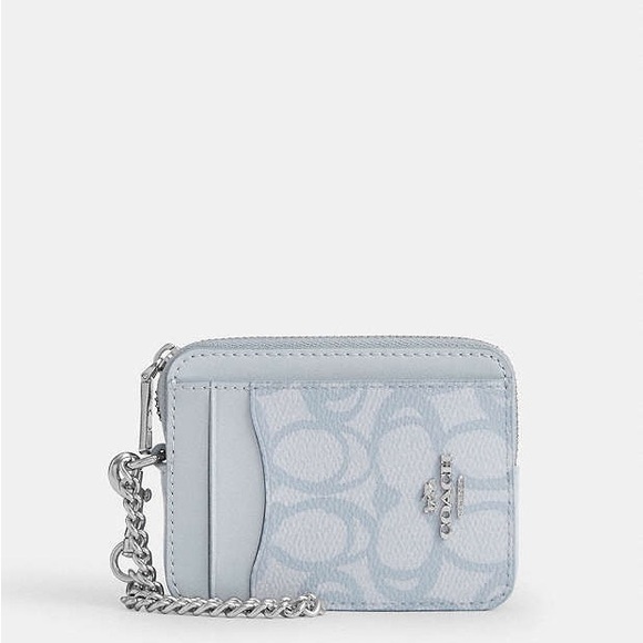 Coach Accessories - Coach Zip Card Case In Sketch Signature Canvas Ice Blue